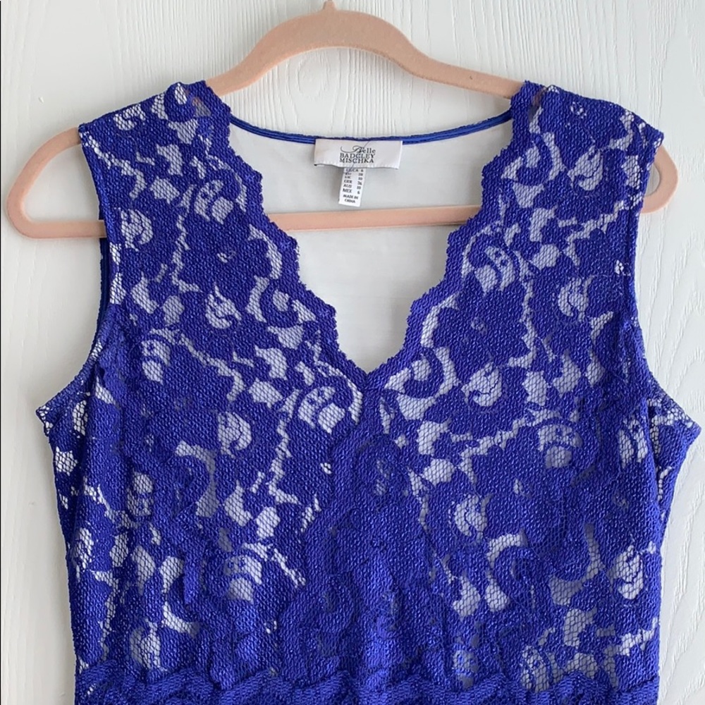 Badgley Mischka Blue Lace Midi Dress